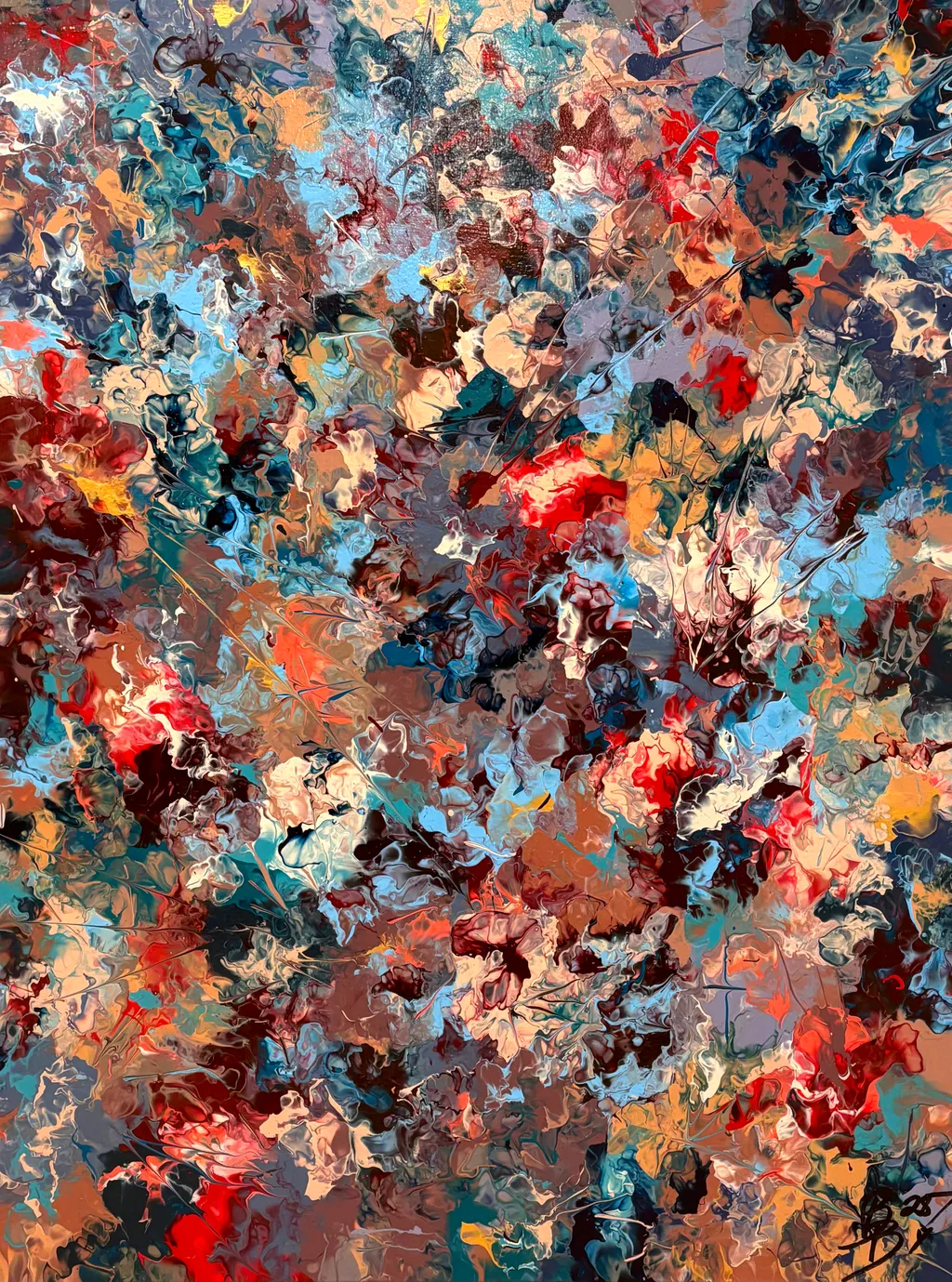 Bella Musa, abstract acrylic, Floetrol and water painting splitting the full colour spectrum into jagged shards